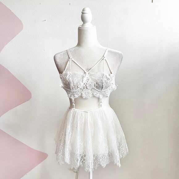 White Lace Babydoll Tank Top, Coquette Balletcore Y2K Fairycore Bridal Small - Picture 1 of 5